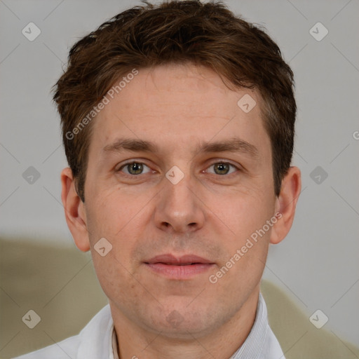 Neutral white adult male with short  brown hair and brown eyes