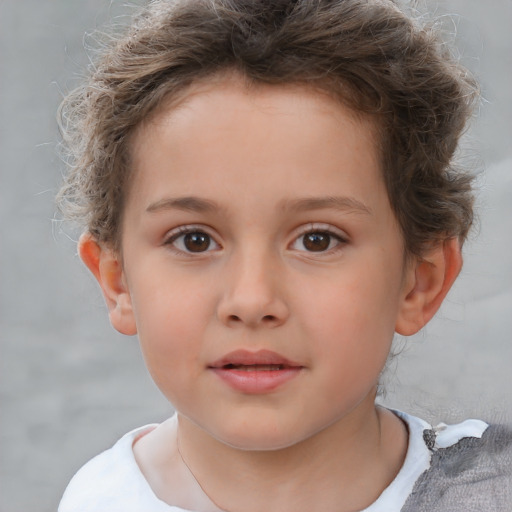 Neutral white child female with short  brown hair and brown eyes