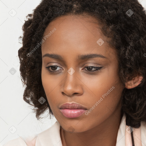 Neutral black young-adult female with long  brown hair and brown eyes