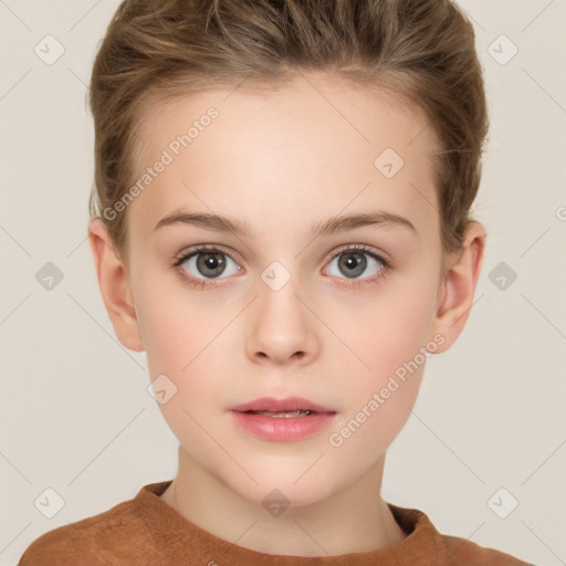 Neutral white child female with short  brown hair and brown eyes