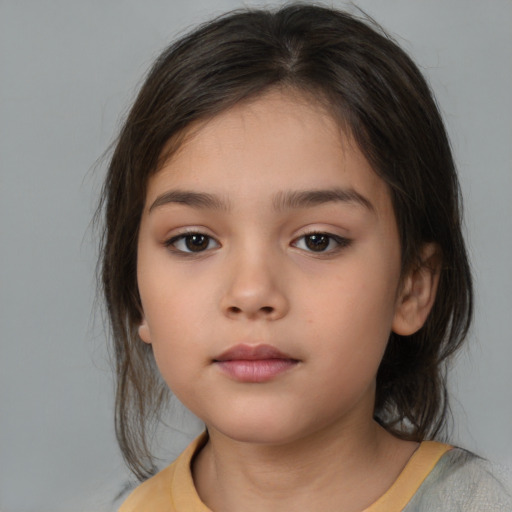 Neutral white child female with medium  brown hair and brown eyes