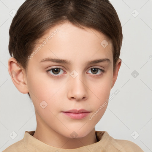 Neutral white child female with short  brown hair and brown eyes