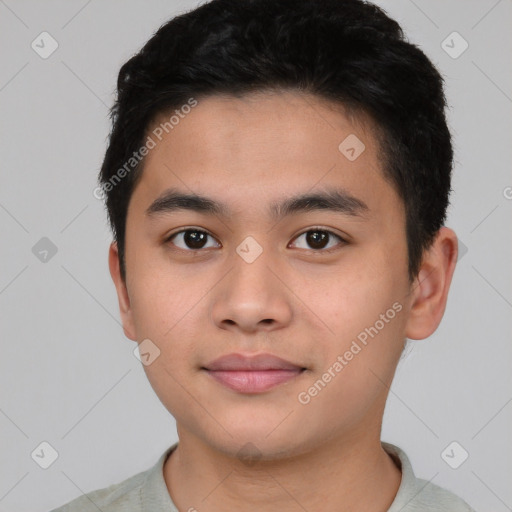 Neutral asian young-adult male with short  black hair and brown eyes