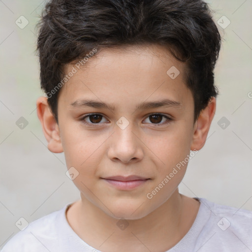 Joyful white child male with short  brown hair and brown eyes