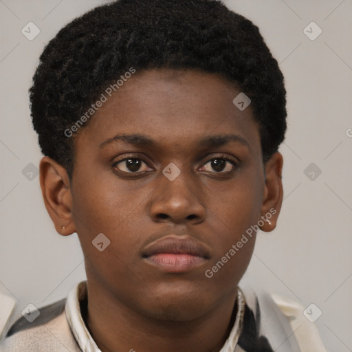 Neutral black young-adult male with short  brown hair and brown eyes