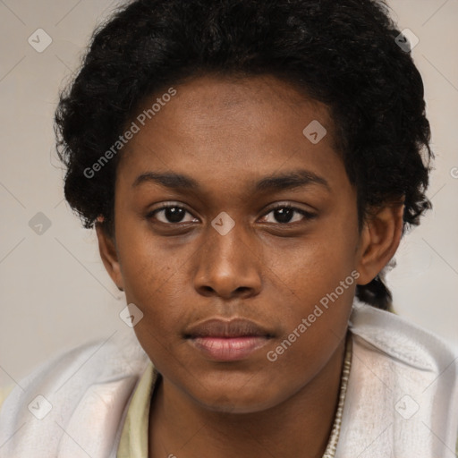 Neutral black young-adult female with short  brown hair and brown eyes