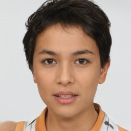 Neutral white young-adult female with short  brown hair and brown eyes