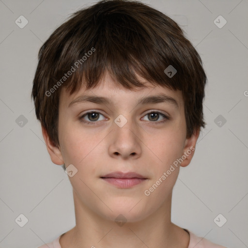 Neutral white young-adult female with short  brown hair and brown eyes