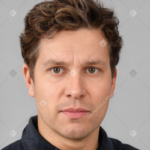 Neutral white adult male with short  brown hair and brown eyes