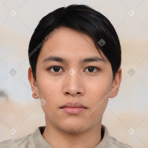 Neutral asian young-adult male with short  black hair and brown eyes