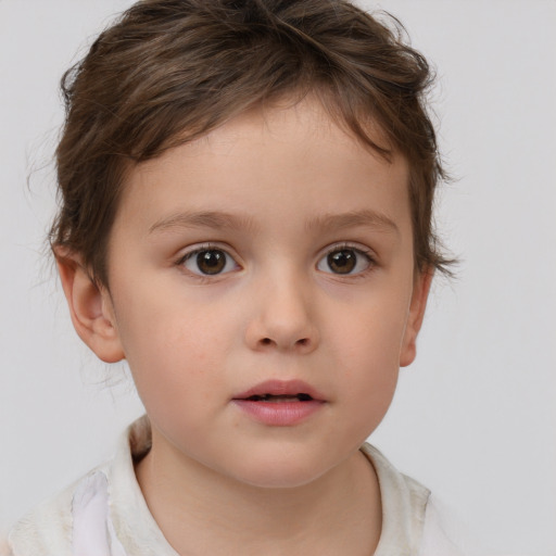 Neutral white child female with short  brown hair and brown eyes