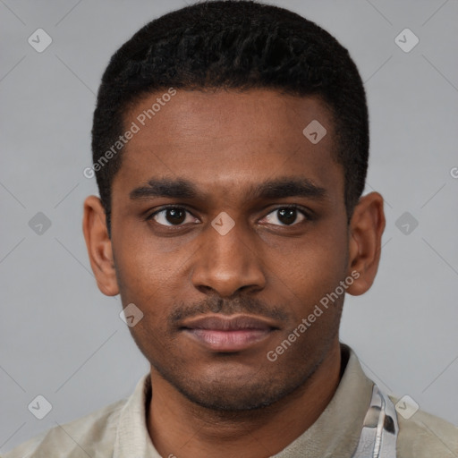 Neutral latino young-adult male with short  brown hair and brown eyes
