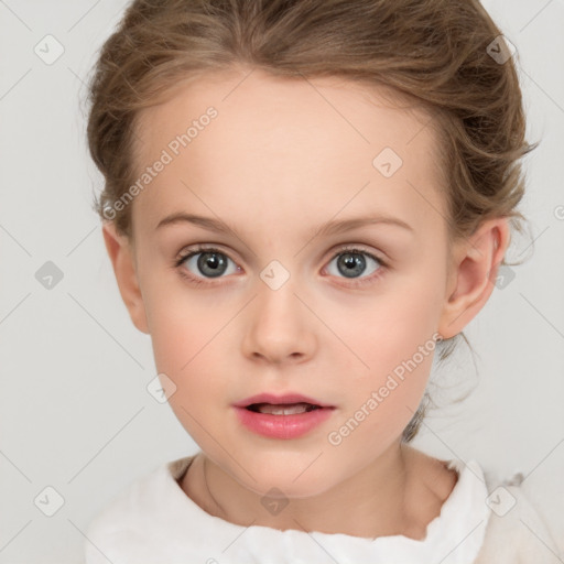 Neutral white child female with short  brown hair and brown eyes