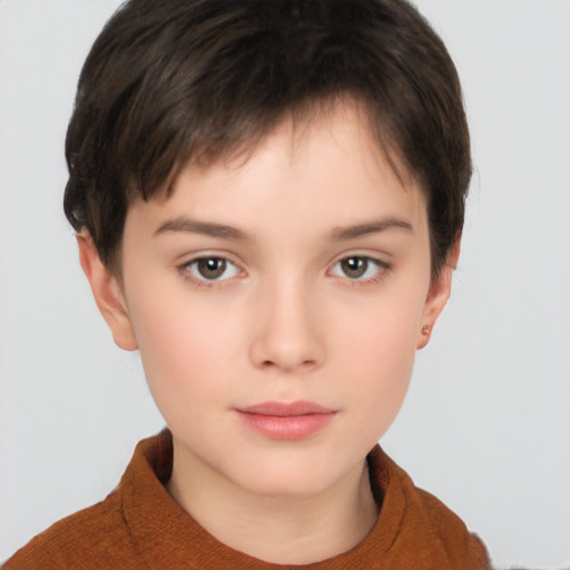 Neutral white young-adult female with short  brown hair and brown eyes