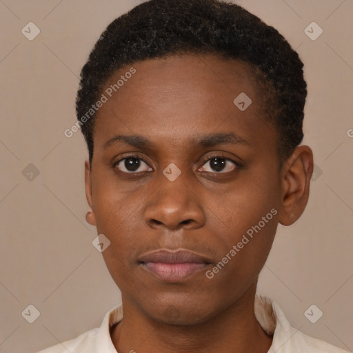 Neutral black young-adult male with short  brown hair and brown eyes