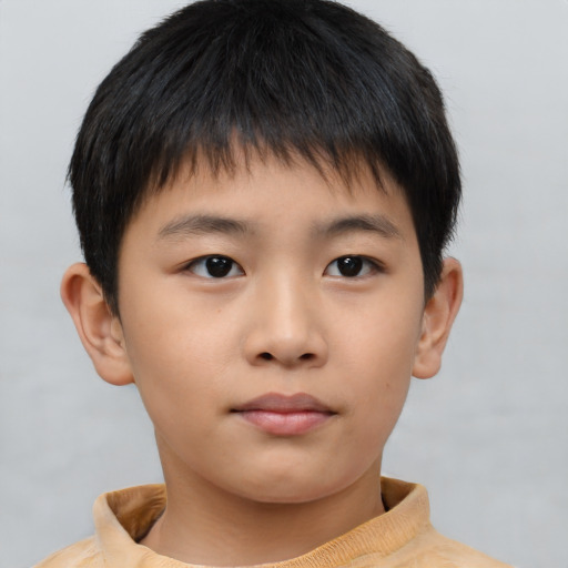 Neutral asian child male with short  brown hair and brown eyes