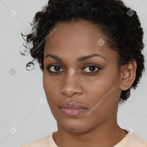 Neutral black young-adult female with short  brown hair and brown eyes