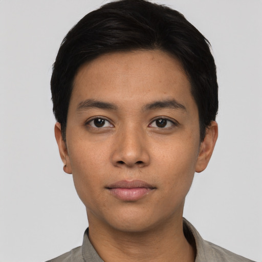 Neutral asian young-adult male with short  black hair and brown eyes