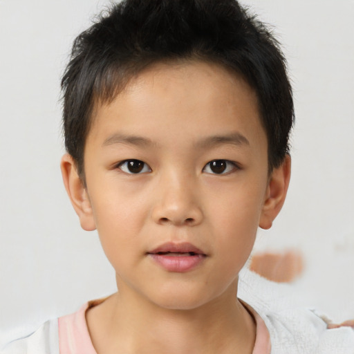 Neutral asian child male with short  brown hair and brown eyes
