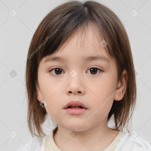 Neutral white child female with medium  brown hair and brown eyes