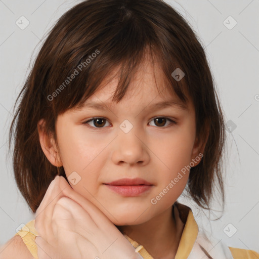 Neutral white child female with medium  brown hair and brown eyes