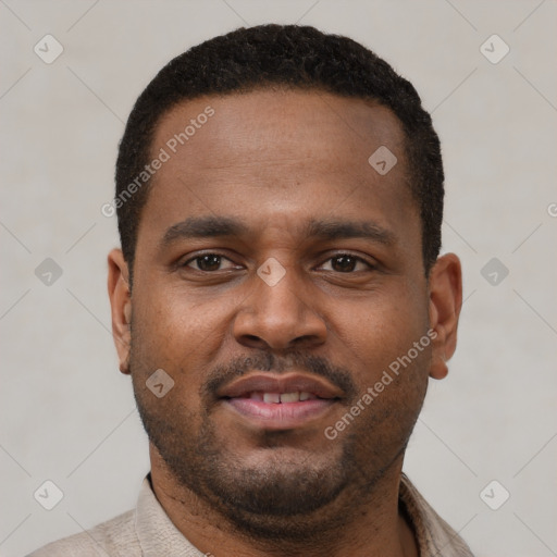Neutral latino young-adult male with short  brown hair and brown eyes