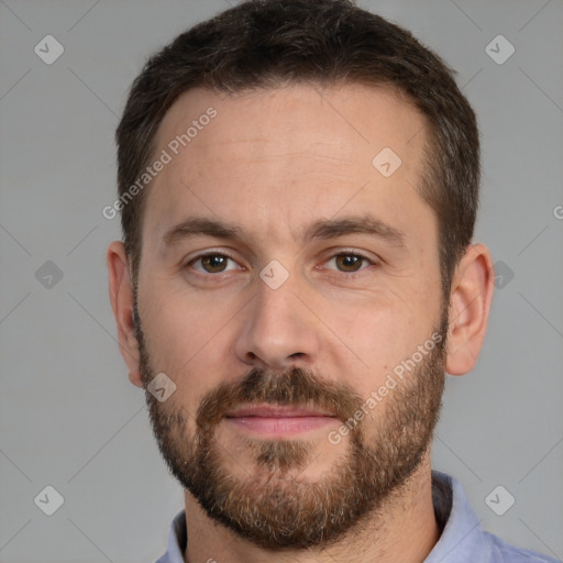 Neutral white adult male with short  brown hair and brown eyes