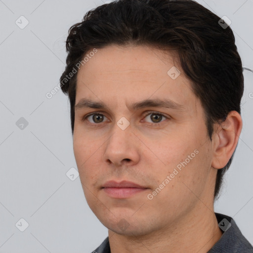 Neutral white adult male with short  brown hair and brown eyes