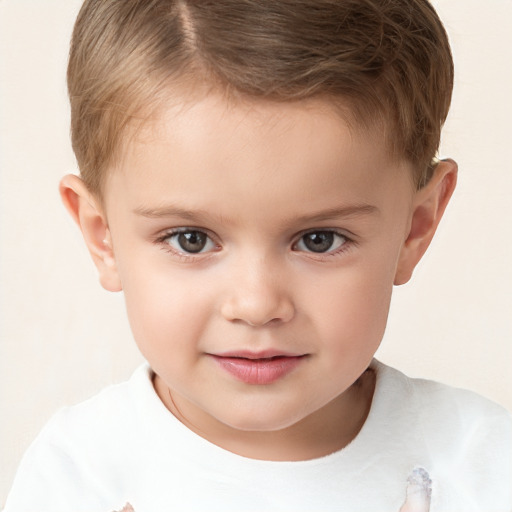 Joyful white child male with short  brown hair and brown eyes