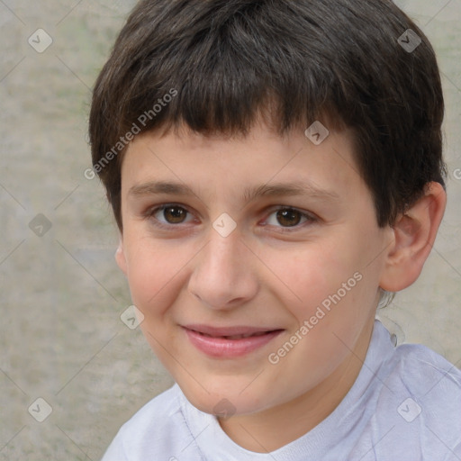 Joyful white child male with short  brown hair and brown eyes