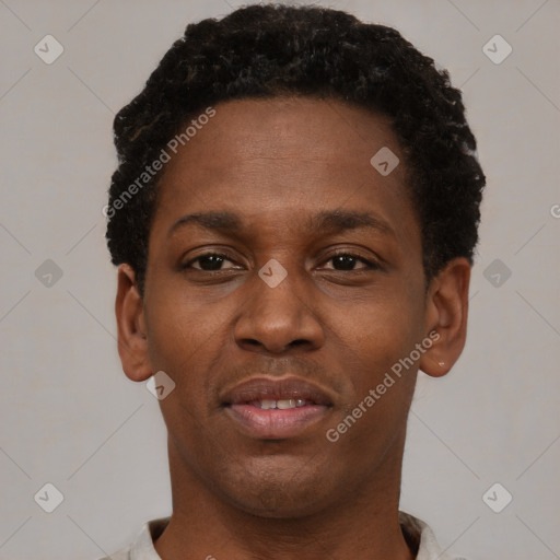 Neutral black young-adult male with short  brown hair and brown eyes