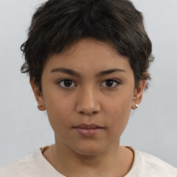 Neutral asian young-adult female with short  brown hair and brown eyes