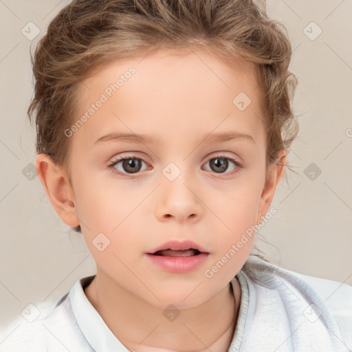 Neutral white child female with short  brown hair and brown eyes