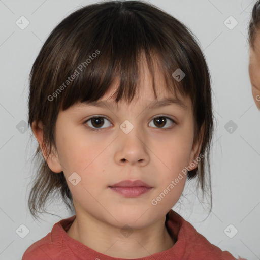 Neutral white child female with medium  brown hair and brown eyes