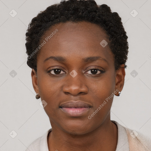 Neutral black young-adult female with short  brown hair and brown eyes