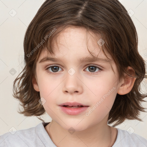 Neutral white child female with medium  brown hair and brown eyes