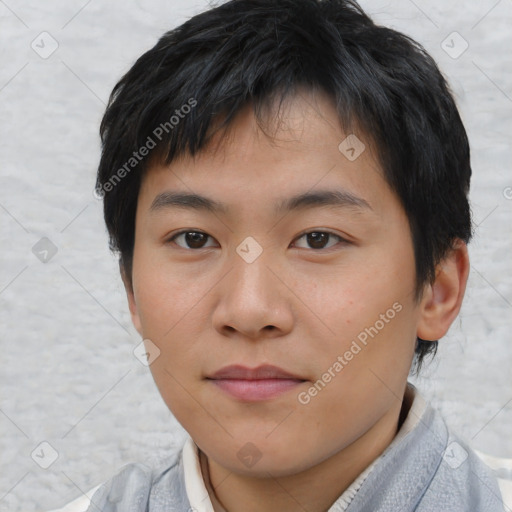 Neutral asian young-adult male with short  brown hair and brown eyes