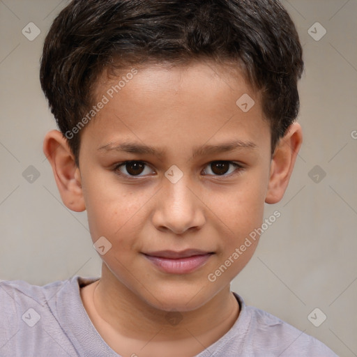 Joyful white child male with short  brown hair and brown eyes