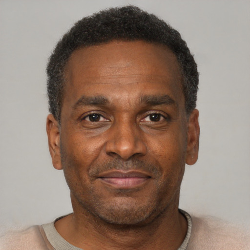 Neutral black adult male with short  brown hair and brown eyes