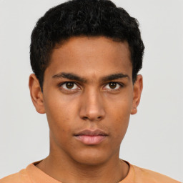 Neutral latino young-adult male with short  brown hair and brown eyes