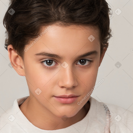 Neutral white child female with short  brown hair and brown eyes