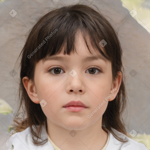 Neutral white child female with medium  brown hair and brown eyes