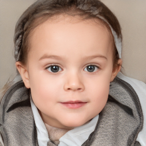 Neutral white child female with short  brown hair and blue eyes