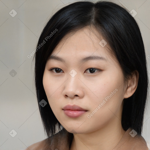 Neutral asian young-adult female with medium  black hair and brown eyes