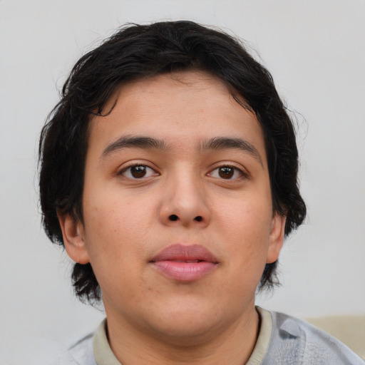 Neutral asian young-adult female with short  brown hair and brown eyes