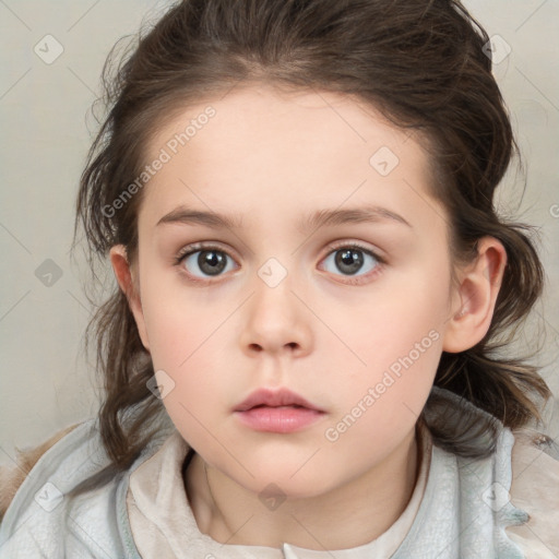 Neutral white child female with medium  brown hair and brown eyes