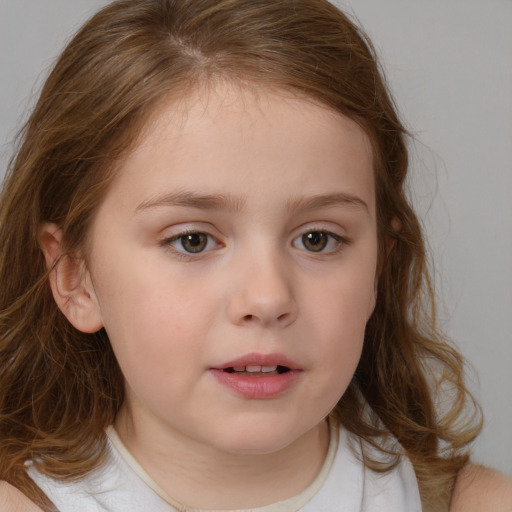 Neutral white child female with medium  brown hair and brown eyes