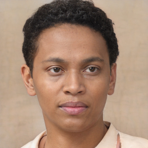 Neutral black young-adult male with short  brown hair and brown eyes