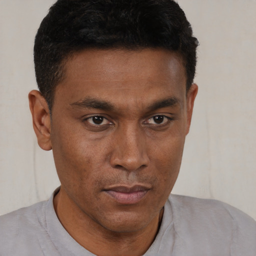 Neutral black young-adult male with short  brown hair and brown eyes