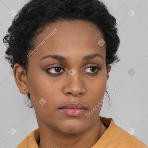 Neutral black young-adult female with short  brown hair and brown eyes